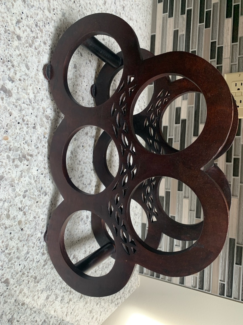 Wooden 6-Bottle Wine Rack - Dark Brown. Pre-Owned. Size:16x10.